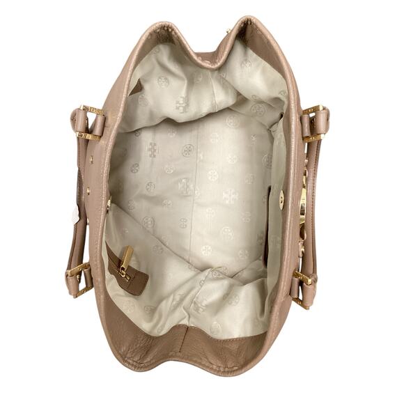 Tory Burch Purse Women’s One Size Leather Two Handles Snap Closure Taupe - Picture 5 of 9